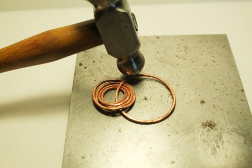 Judy Freyer Thompson's Circle Earrings - , Contemporary Wire Jewelry, Butane Torch, Soldering, Solder,  lightly hammer the rings to add some interest, as well as work harden.  